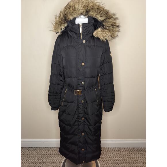 Michael Kors Long Down Puffer Coat Hooded Faux Fur Removable Trim - Picture 1 of 10